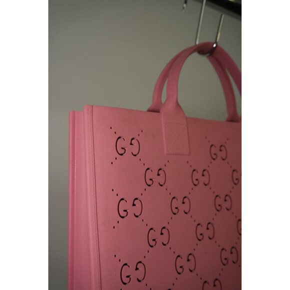 Gucci Pink GG Cut-out Pattern Rubber Tote Bag Women's Made in Italy - Picture 4 of 4
